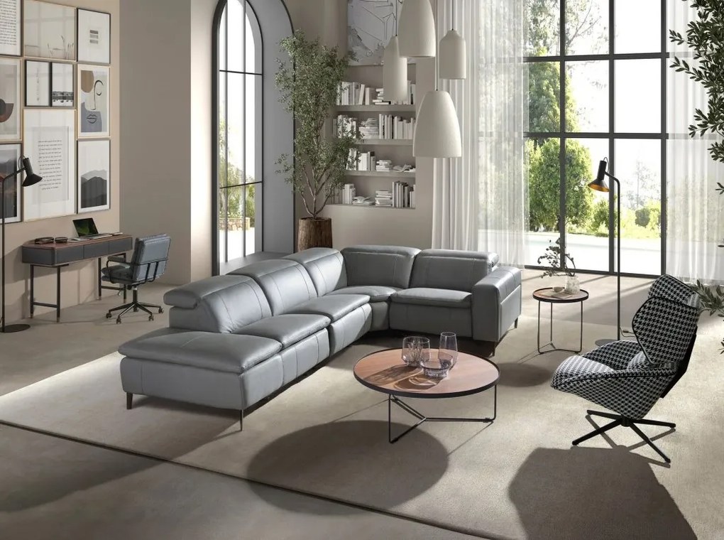 Coltar 5 locuri, Functia Relax, Sezlong Stanga, Cowhide gri