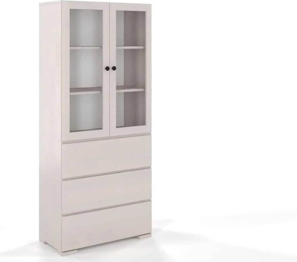Vitrină lemn masiv TerraCraft Pin 3 Sertare, 80 × 38 × 182 cm - Natural