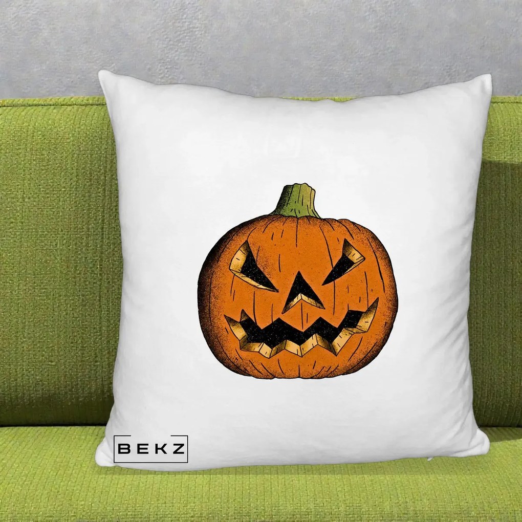 Perna Decorativa Halloween Dovleac Portocaliu Clasic, 40x40 cm, Alb Pufos, Husa Detasabila, Perna Inclusa, BEKZ®