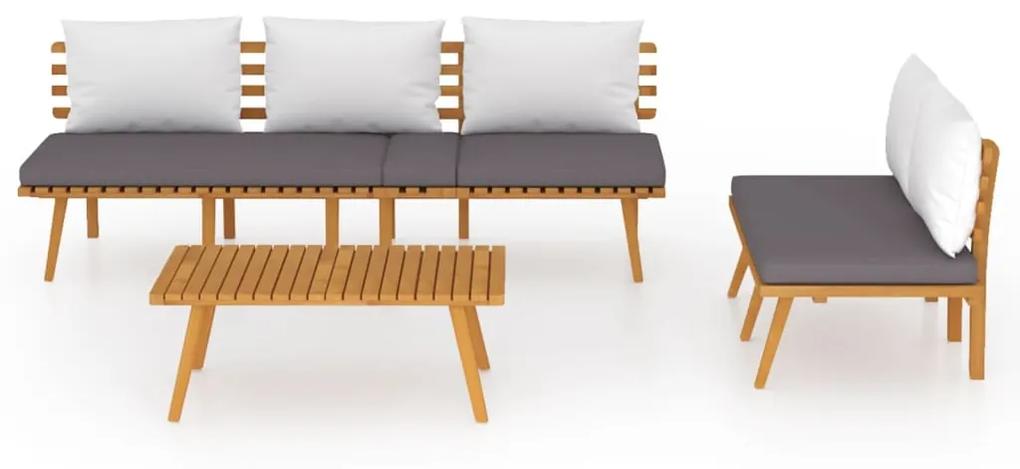 Set mobilier de gradina cu perne, 3 piese, lemn masiv de acacia Canapea cu 3 locuri + banca + masa, 1