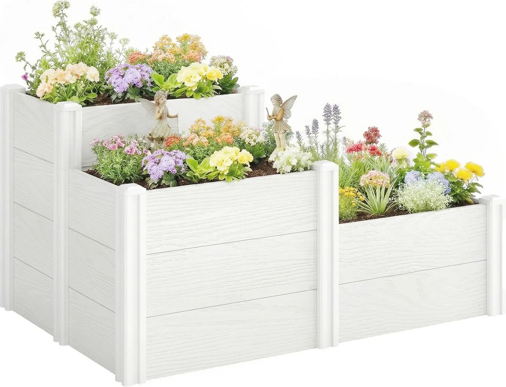 Outsunny Pat de grădină înalt 3 niveluri, stivabil, cu fund deschis, jardiniere modulare montaj DIY din plastic | Aosom Romania