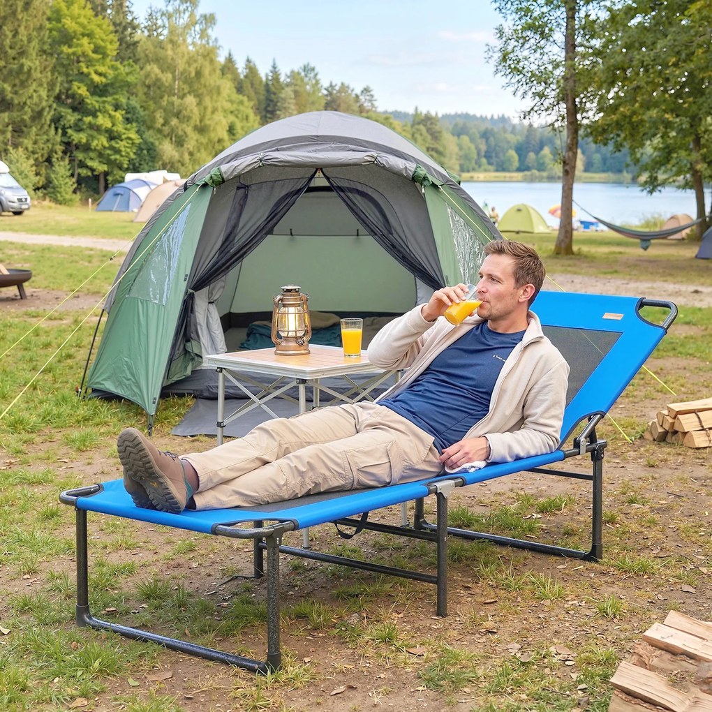 Outsunny Șezlong Pliabil, Spătar Reglabil pe 4 Poziții, Mânere pentru Transport, Culoare Albastru | Aosom Romania