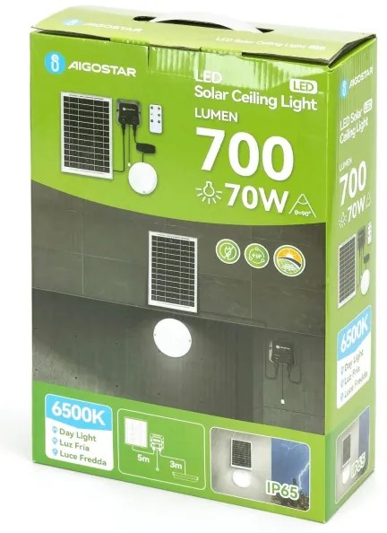 Corp de iluminat LED solar Aigostar LED/70W/12V 6000 mAh 6500K d. 20,5 cm