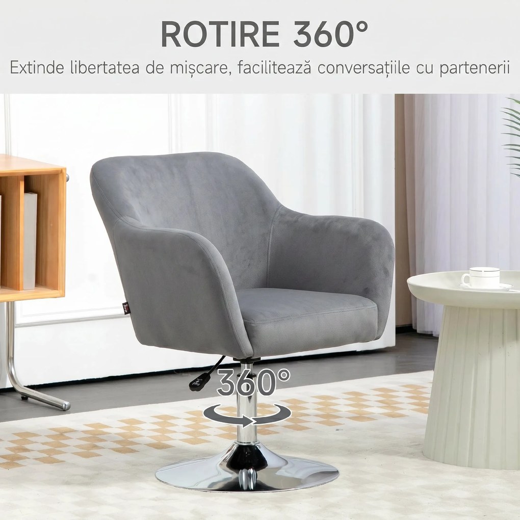 HOMCOM Scaun de birou pivotant la 360° cu Inaltime Reglabila din Material Respirabil, cu Perna, 60x60x79-91 cm, Gri | Aosom Romania
