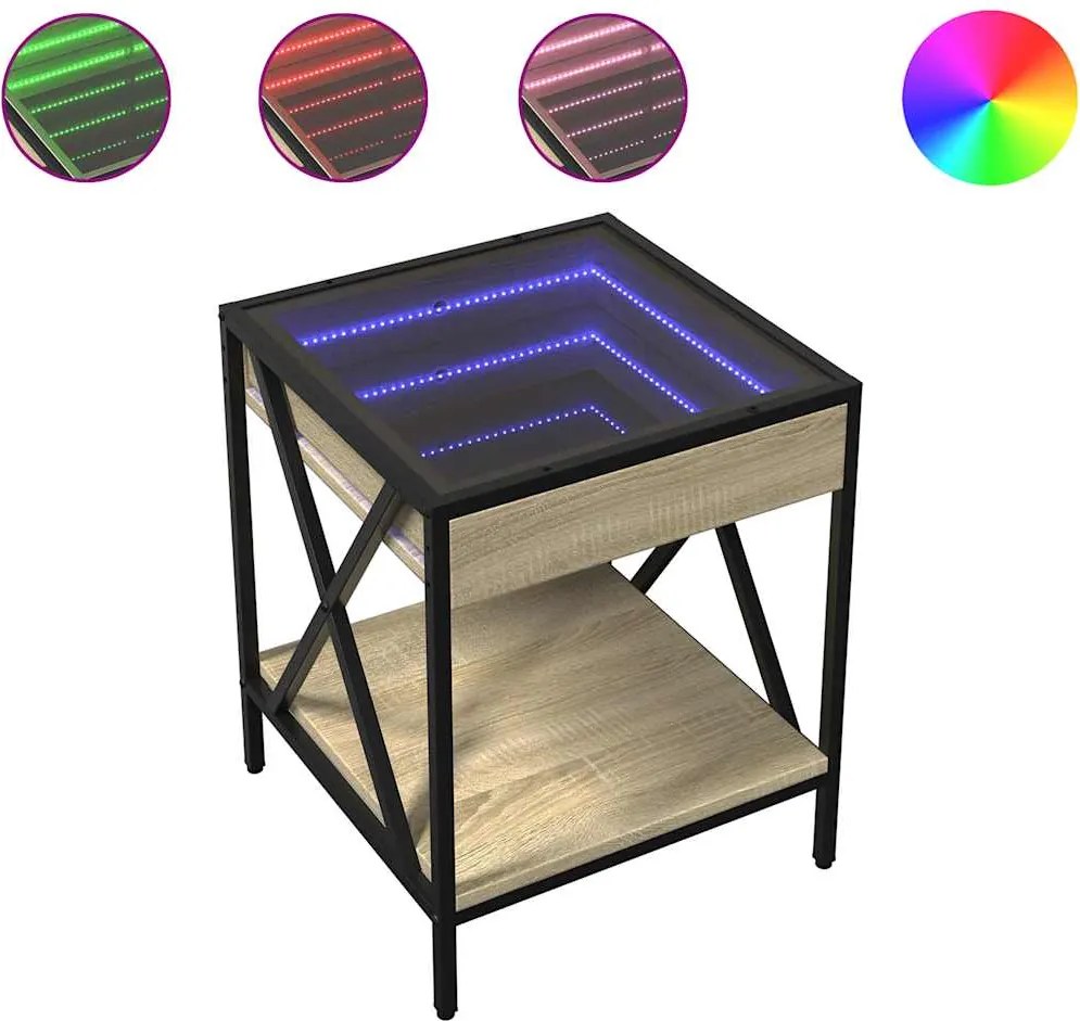 vidaXL Măsuță de cafea cu LED infinity, stejar sonoma, 40x40x49 cm