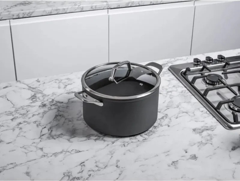 Set oale cu capac Ninja ZeroStick C33300DE, 6 piese, Pana la 260°C, Acoperire antiaderenta, Fara PFAS, Capac sticla, Inductie, Negru