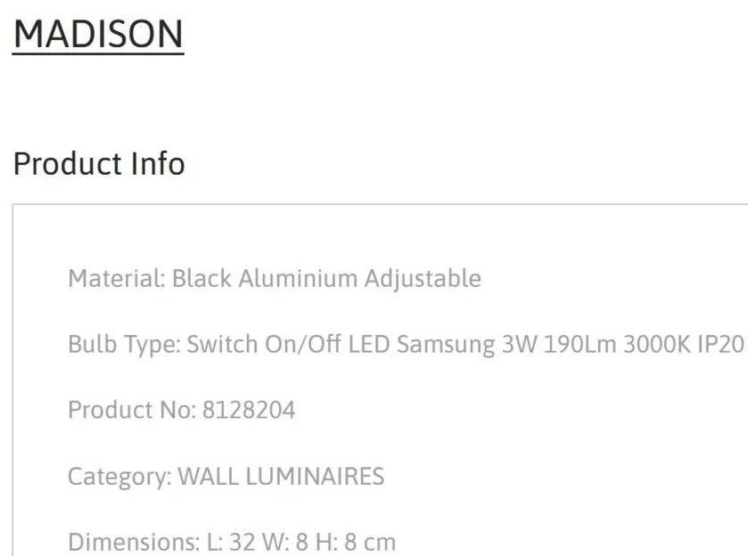 Aplica de perete cu Spot LED orientabil MADISON negru
