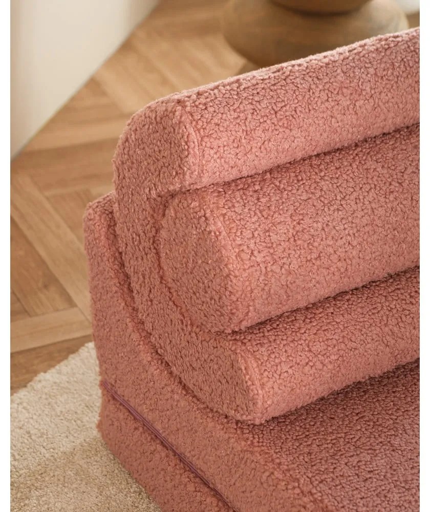 Fotoliu pentru copii roz cu tapițerie din țesătură bouclé Flipster – Wigiwama