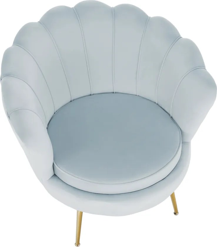 Fotoliu în stil Art-deco, catifea Velvet gri-albastru/crom auriu, NOBLIN