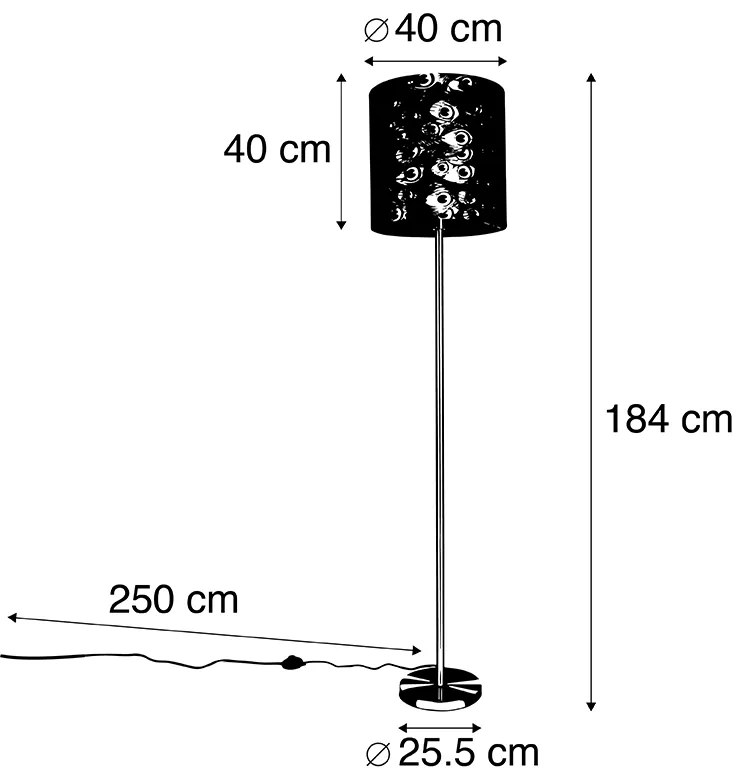 Lampă de podea din alamă cu abajur cu motive de păun 40 cm - Simplo