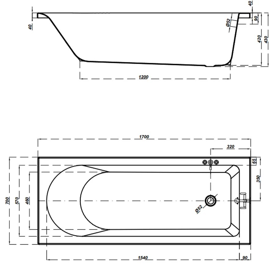 Cada baie incastrata Cersanit Flavia, 170 x 70 cm, dreptunghiulara, alb lucios 1700x700 mm