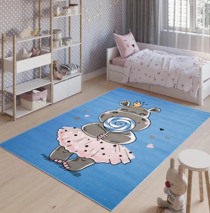 Covor pentru camera copiilor cu un hipopotam Lăţime: 140 cm | Lungime: 200 cm