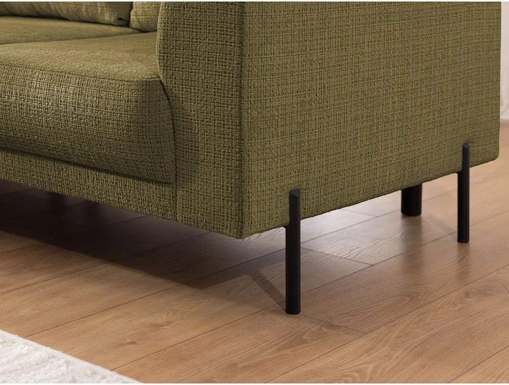 Colțar verde cu tapițerie din chenille (cu colț pe partea stângă/în formă de ”L”) Mauris – Ropez