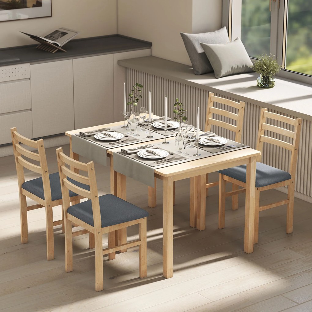 HOMCOM Set de Masă 3 Piese cu 2 Scaune, Masă de Bucătărie pentru Spații Compacte, Scaune Panouri, Spațiu de Economisire, MDF, Lemn Natural | Aosom Romania