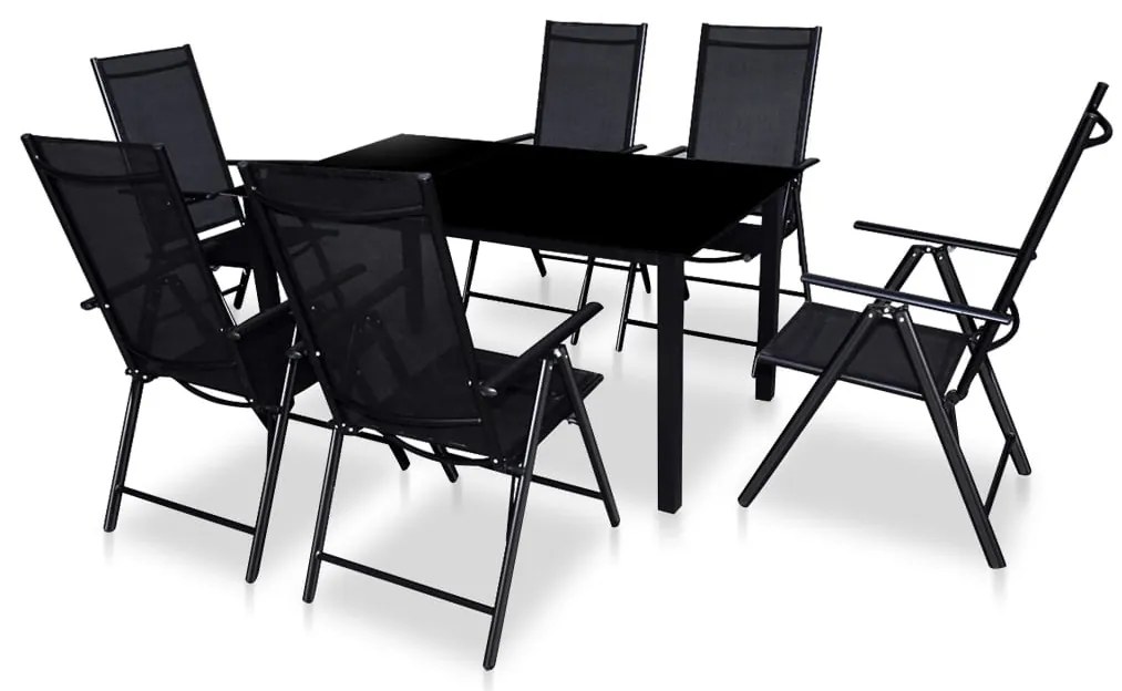 41736 vidaXL Set mobilier de exterior din șapte piese, aluminiu, negru