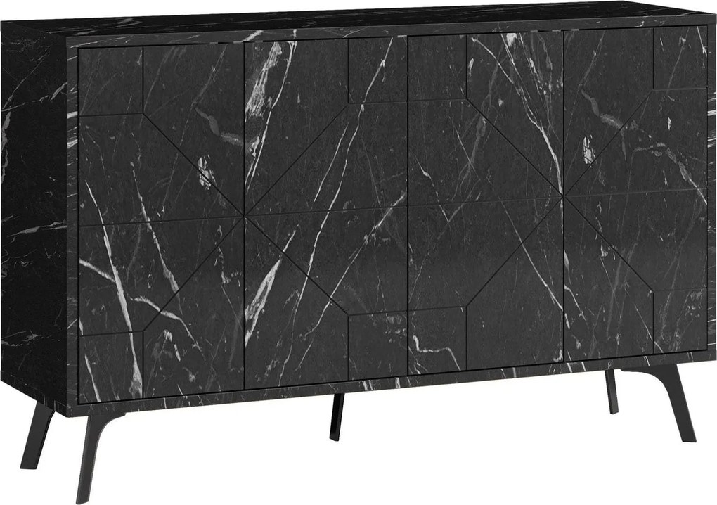 Comoda Dune, negru/negru cu efect de marmura, PAL melaminat, 123x35x77