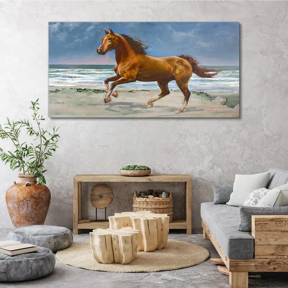 Tablou canvas plajă coasta cal mare valuri