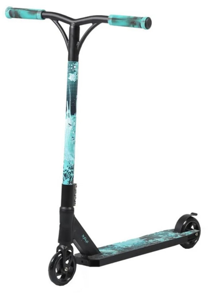 Trotineta Freestyle NOVOKIDS™ Shock Stunter, maxim 100 kg, Frana picior, Cadru si roti aluminiu, Diametru roata 110 mm, Turquoise