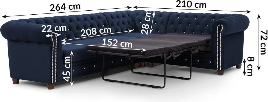 Colțar albastru extensibil cu tapițerie din catifea (cu colț pe partea dreaptă/în formă de ”L”) York Blik – Ropez