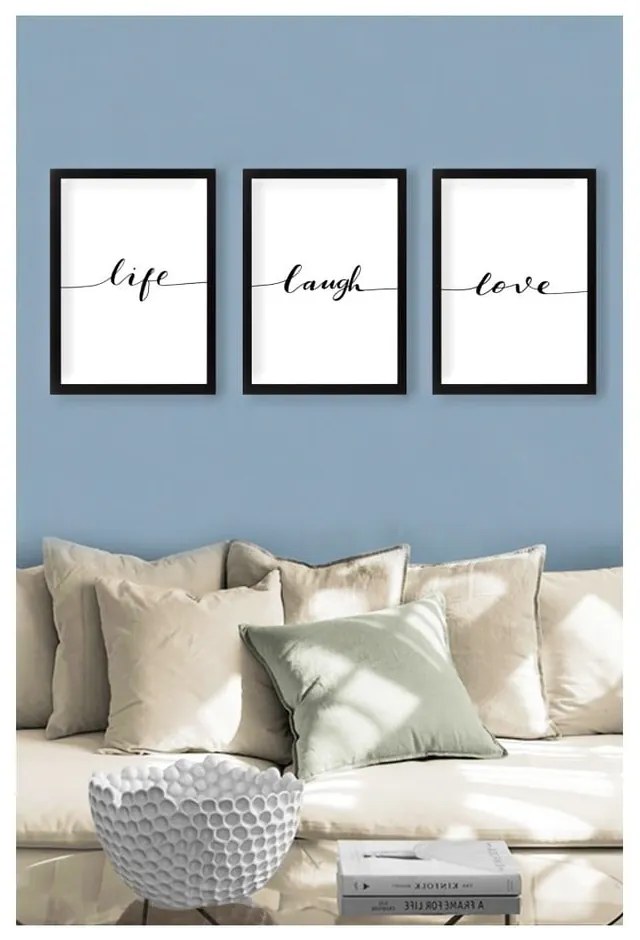 Tablouri 3 buc. 24x29 cm Life Laugh Love – Vavien Artwork