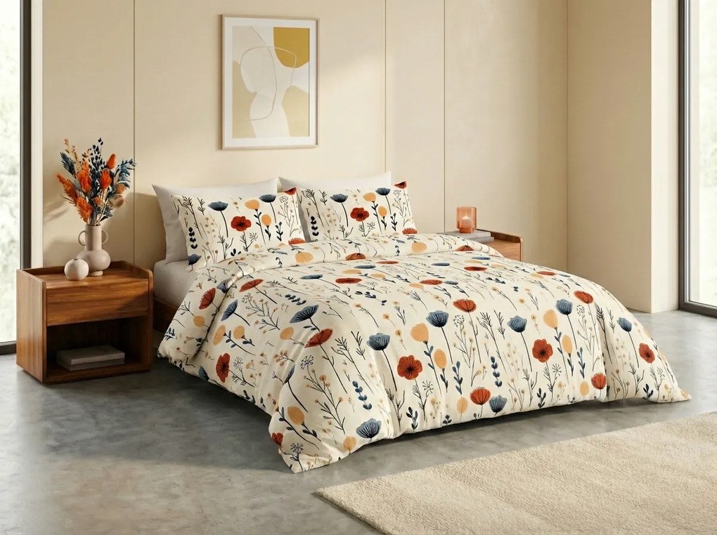 Lenjerie de pat din bumbac Renforce LIORENA crem Dimensiune lenjerie de pat: 2 buc 70 x 90 cm | 200 x 220 cm