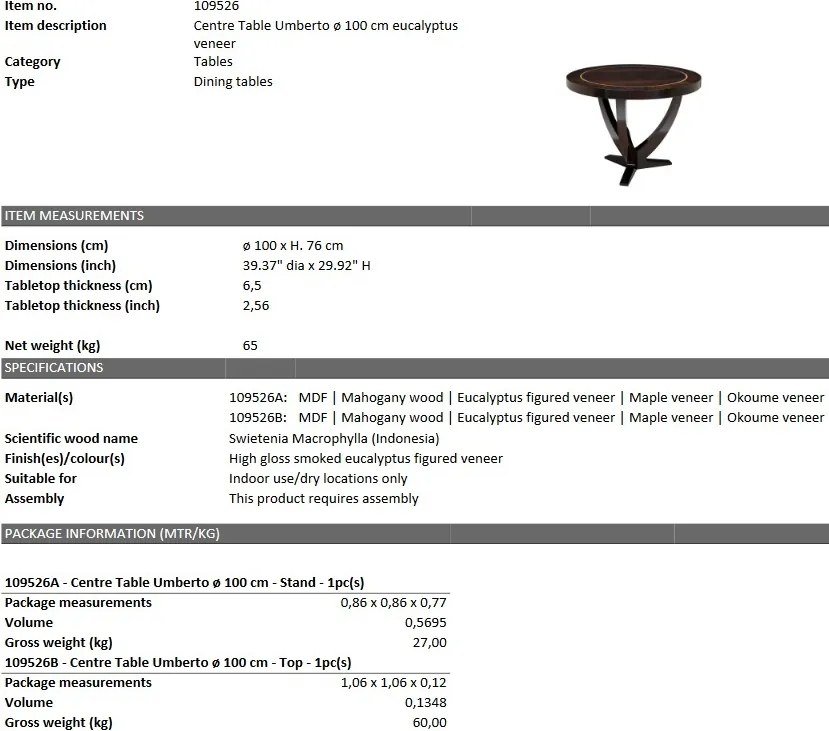 Masa design LUX din lemn de mahon Umberto 100x76cm 109526 HZ