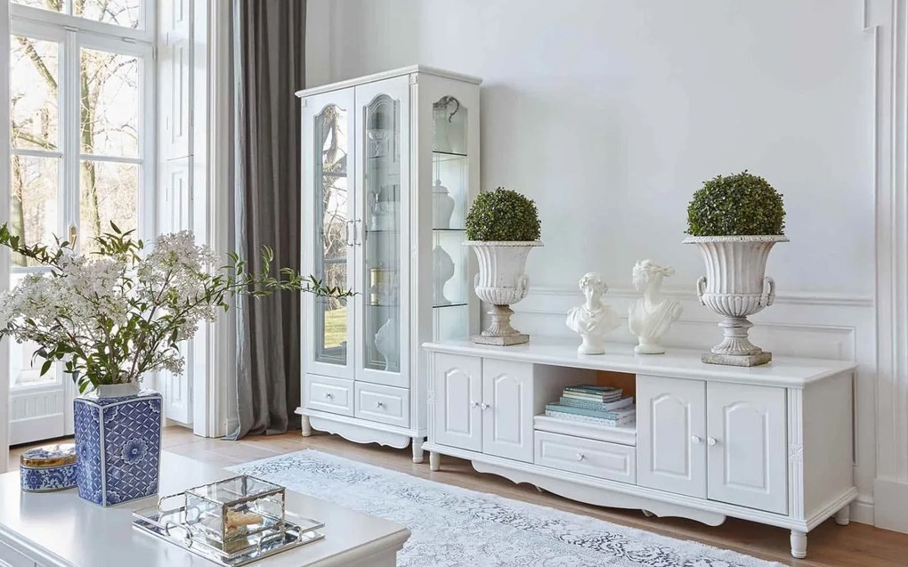 Cabinet TV lemn masiv alb Elizabeth, 180 × 58 × 62 cm