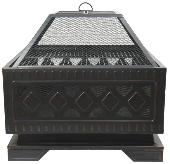 Vatră portabilă pe lemn cu grătar neagră/patină