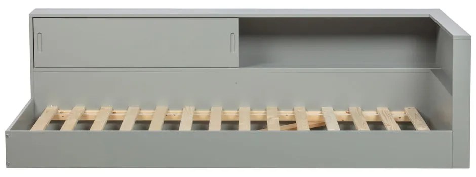 Pat single din lemn de pin WOOOD Connect, 90 x 200 cm, gri