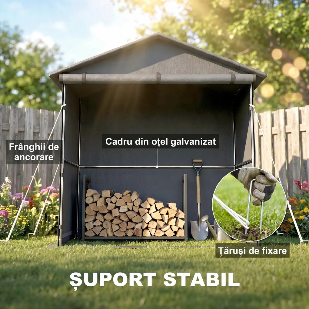 Outsunny Cort Garaj cu Intrare Rulabilă, Corzi și Țăruși, 1.1x2 m, Gri Închis | Aosom Romania