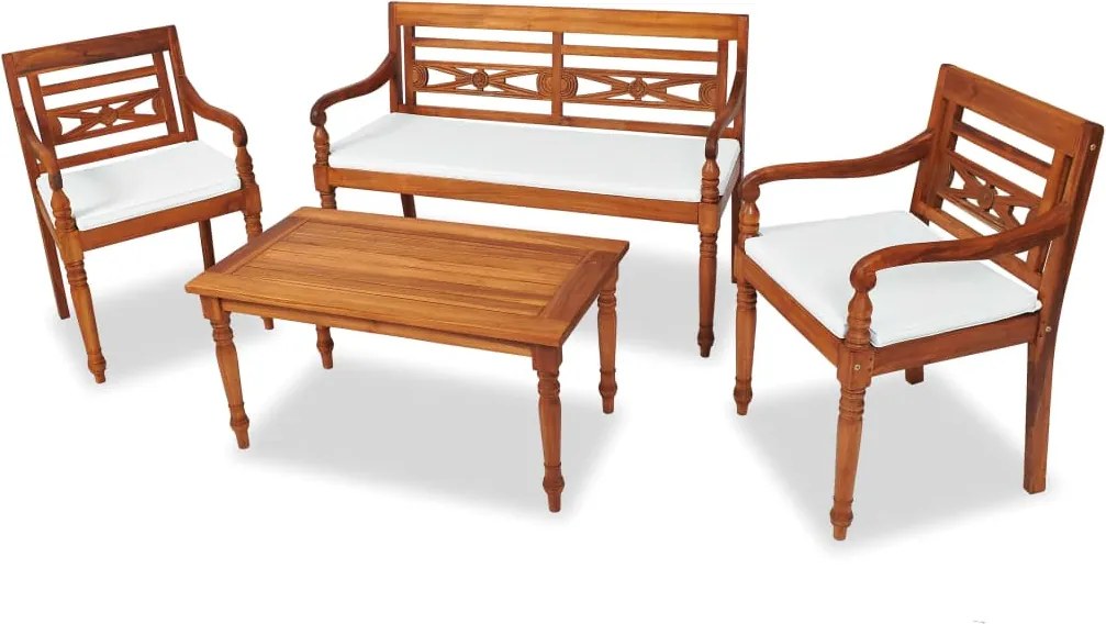 vidaXL Set mobilier de grădină cu perne, 4 piese, lemn masiv de tec