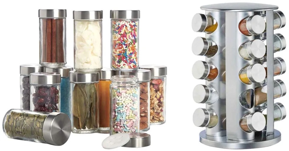 Suport rotativ pentru condimente, 20 buc recipiente