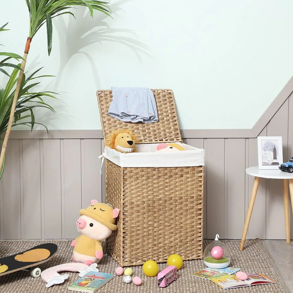 Coș de rufe din ratan sintetic AVA, 90L, maro natural SongmicsHome