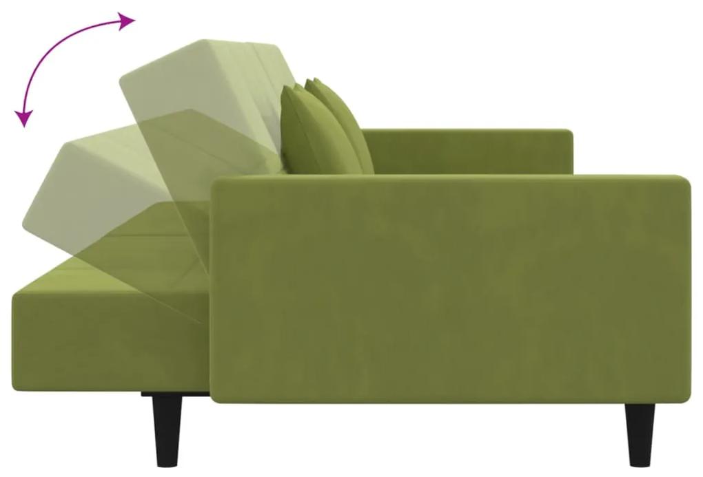 Canapea pat, 2 locuri, 2 pernetaburet, verde deschis, catifea Lysegronn, Cu suport de picioare