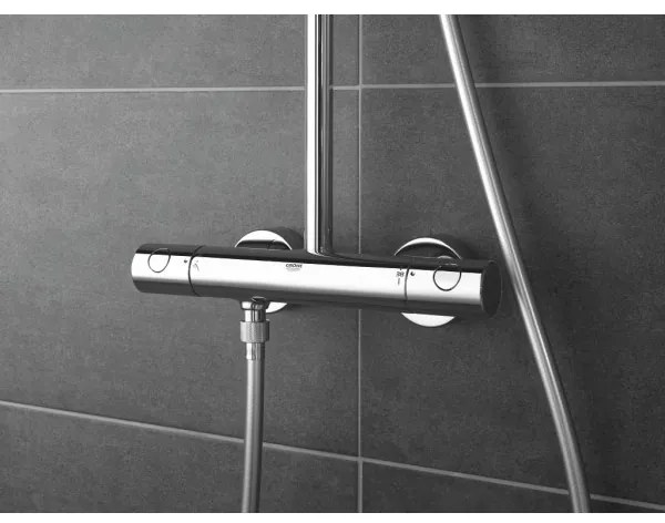 Coloana de dus cu termostat, Grohe Tempesta Cosmopolitan System 250 Cube New, cu 2 tipuri de jet, crom, 26689000