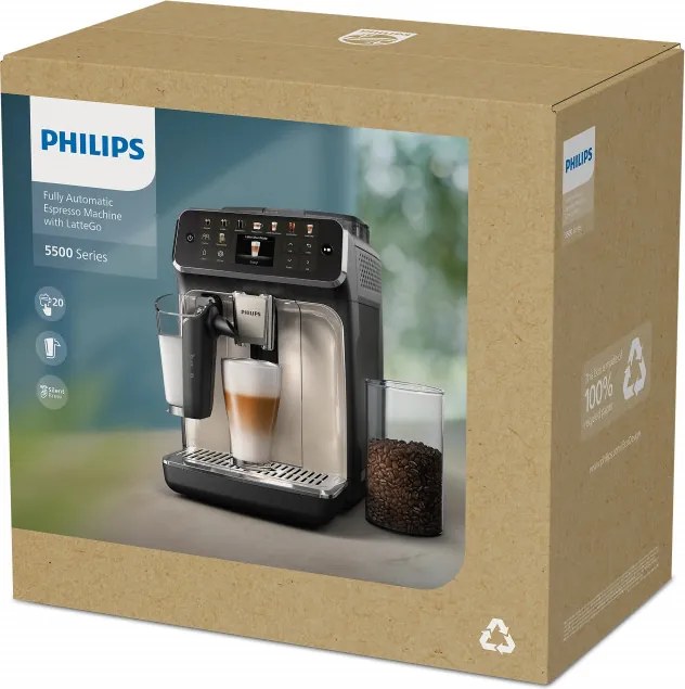 Espressor automat Philips EP5549/70 LatteGo, 1500 W, 15 bar, 1,8 l, 20 bauturi, Rasnita ceramica cu 12 trepte, TFT, AquaClean, SilentBrew, AromaExtract, ExtraShot, Negru/Bej