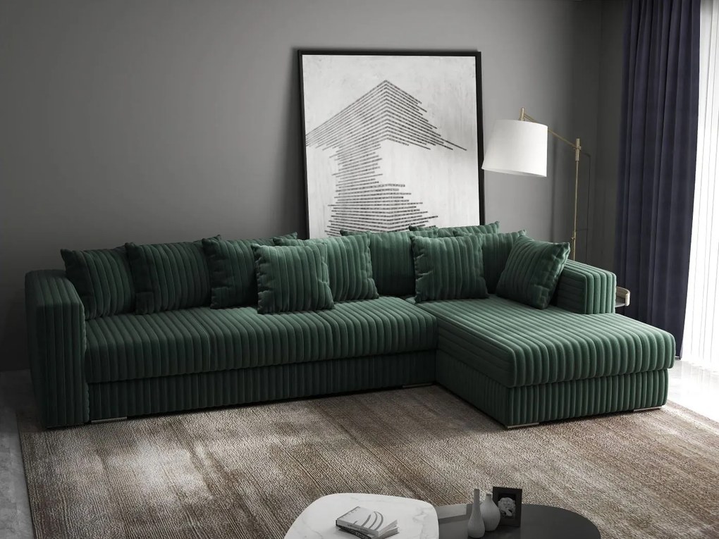 Colțar extensibil dumonde cu ladă de depozitare si sezut confortabil din spuma high-density, Gloria Ambience Green II 320x183 cm