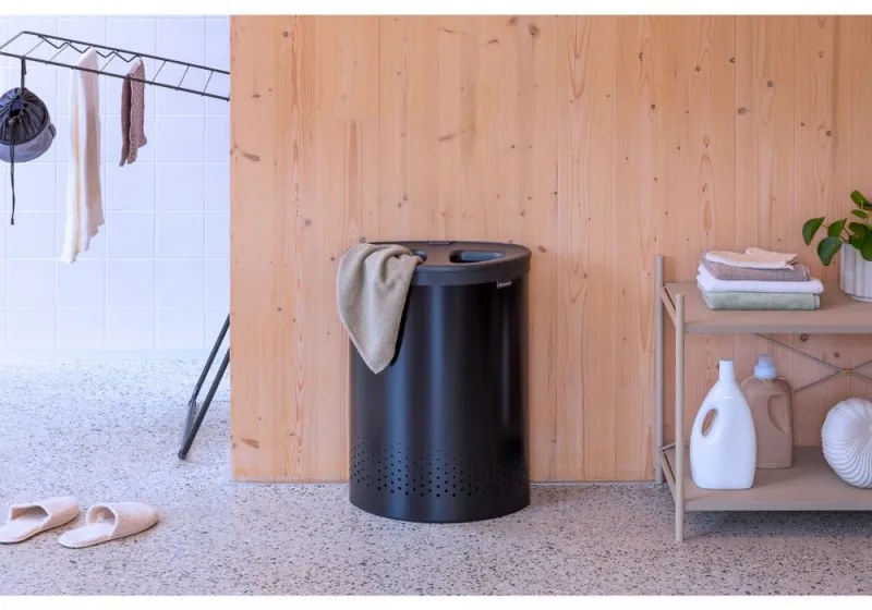Cos de rufe Brabantia Selector 1008917, 55 L, 2 compartimente, Orificii aerisire, Umplere fara deschidere, Negru