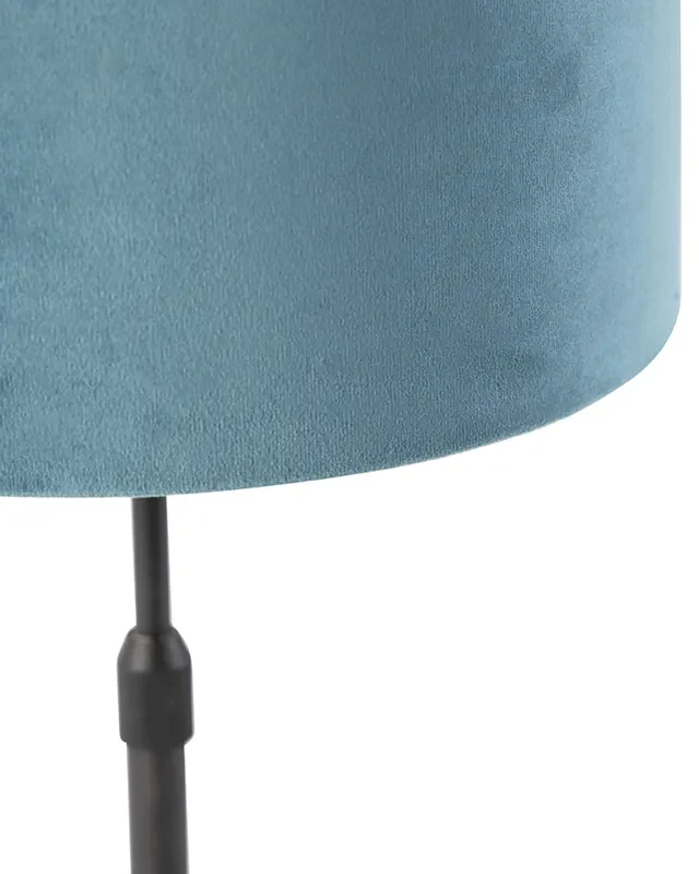 Lampă de masă neagră cu abajur din catifea albastră cu auriu 25 cm - Parte