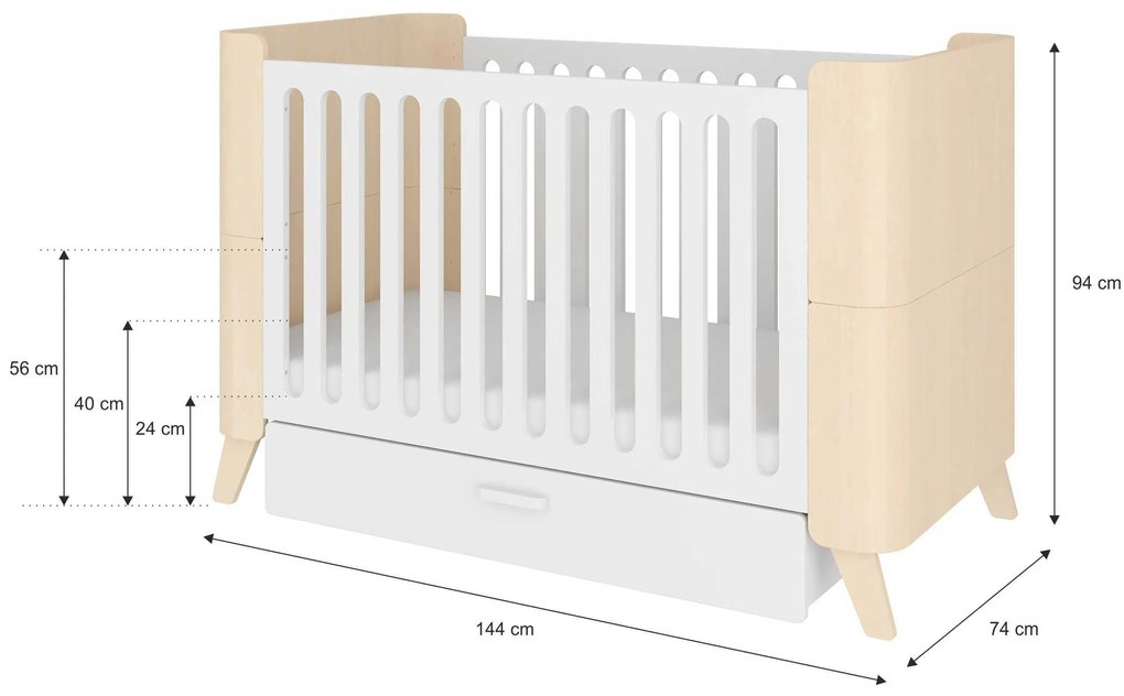 Patut pentru copii cu sertar, HOPPA 70 x 140 cm