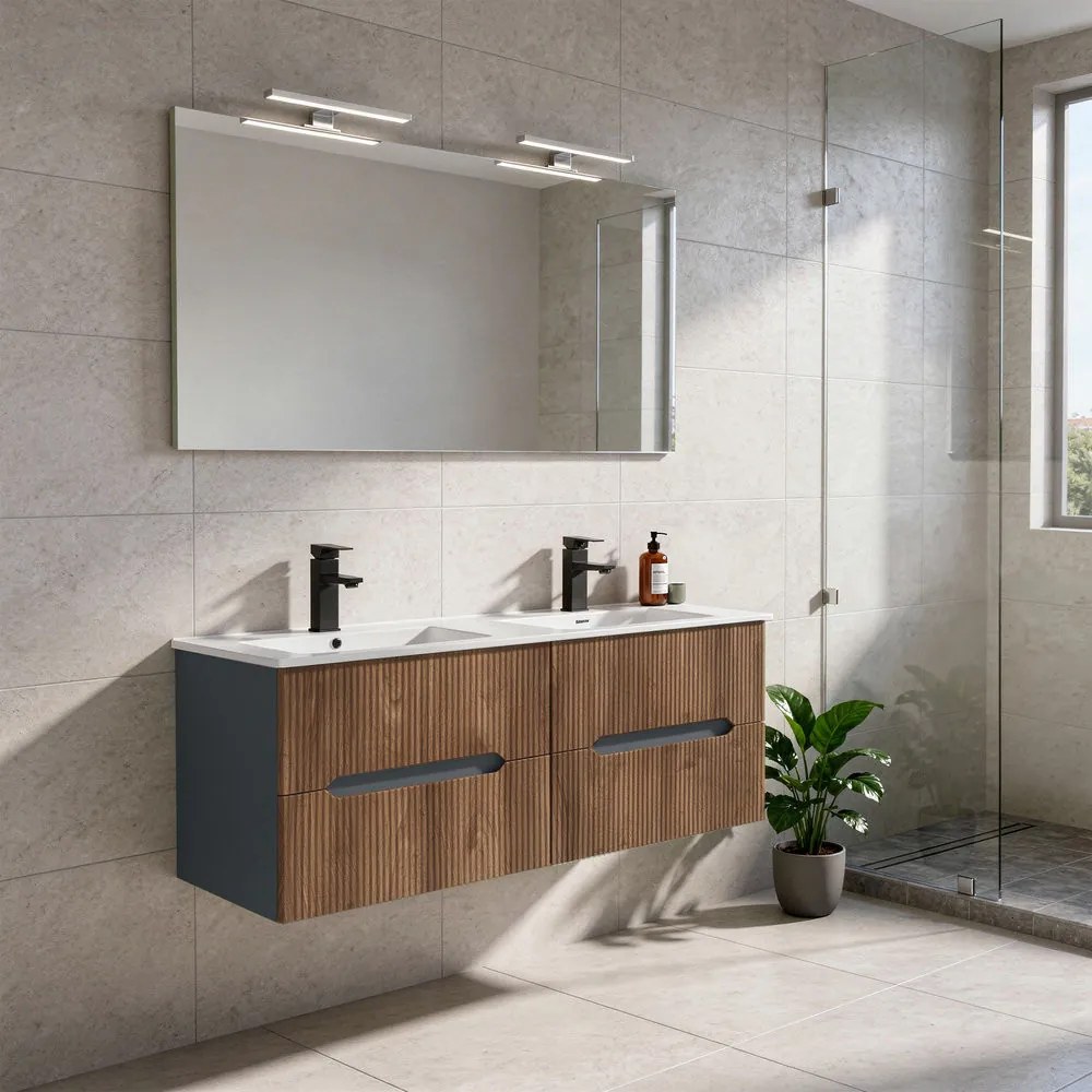 Trent 120 dulap de baie inferior cu chiuvetă ceramică (4 sertare) gri antracit - stejar apus de soare