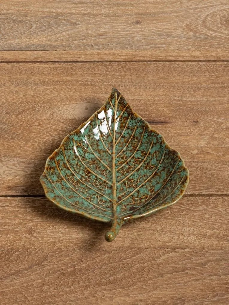 Tavita decorativa, forma de frunza, din ceramica 12 cm, Green Leaf