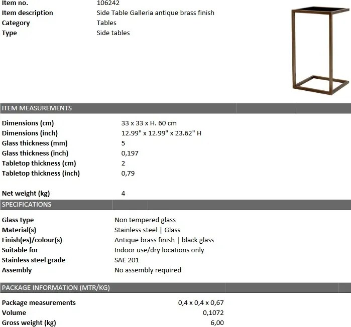 Masuta laterala eleganta design LUX Galleria alama 33x33cm 106242 HZ