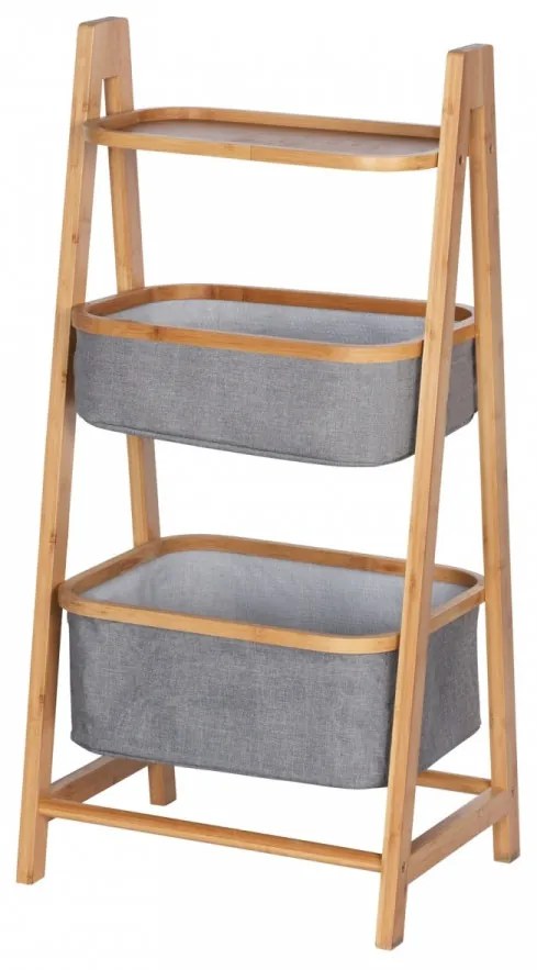 Organizator pentru baie cu 2 compartimente, Bahari, Wenko, 91 x 44 cm, lemn/poliester/bumbac, gri/natur