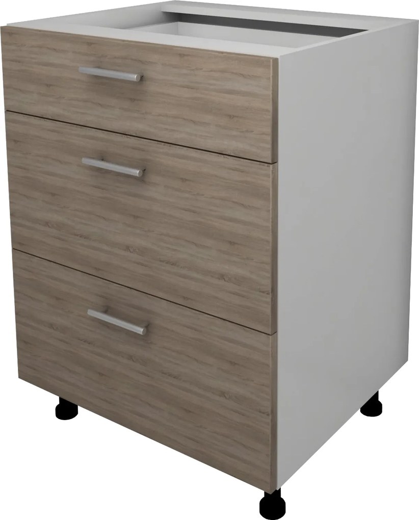 Corp Baza Lecce, 3 Sertare, Stejar Sonoma Inchis/Alb, 60 x 50 x 80 cm