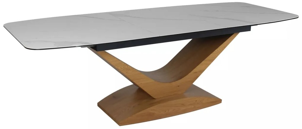 Masa extensibila Dolce Ceramic alba Statuario Venato/stejar L180-240xl95 cm