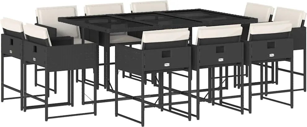 vidaXL Set mobilier de exterior cu perne, 11 piese, negru, poliratan