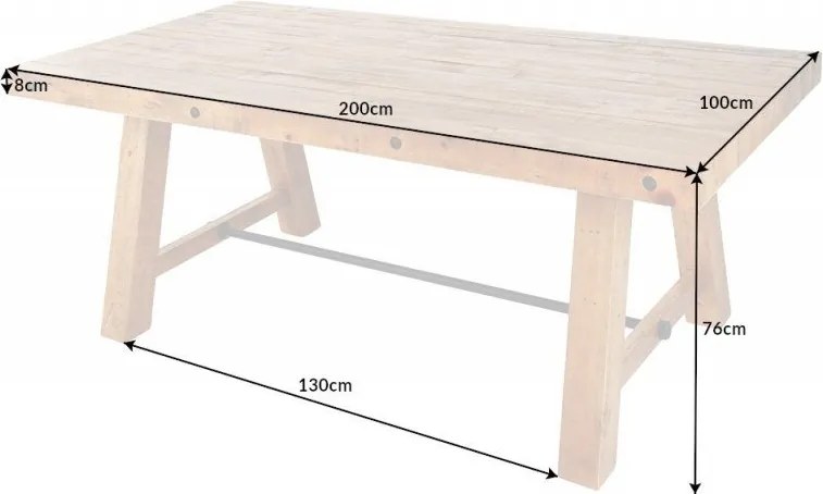 Masa design industrial din lemn de pin Finca 200cm, maro vintage