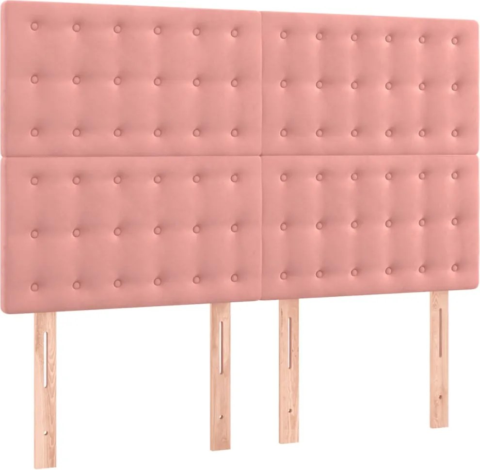 vidaXL Tăblie de pat roz 144x5x118/128 cm catifea