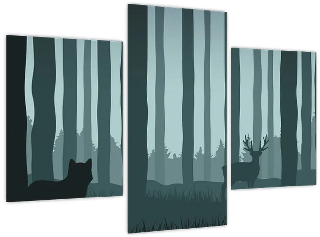 Tablou - Cerb cu lup pe stânci (90x60 cm)